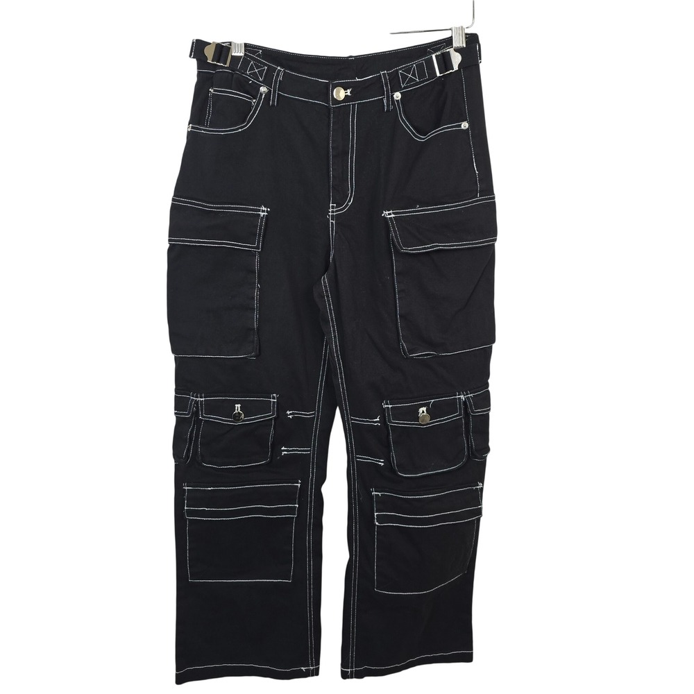 Honey Peach Black Contrast Stitch Multi Pocket Cargo Utility Pants Medium